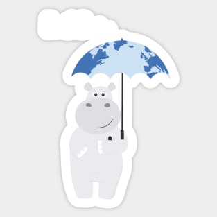 Hippo and Earth Umbrella - Earth Day Sticker